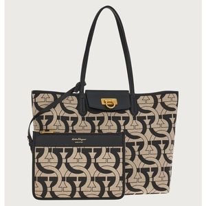 Salvatore Ferragamo New! Gancini fabric Tote bag &zippered pouch -retail $1850